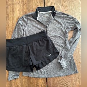 Set of Nike Running Shorts and Pull Over 3/4 Zip Dri-Fit Running Top size Medium
